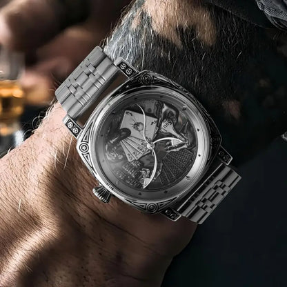 Skeleton Automatic Watch Stainless Steel Strap, Elegant Timepiece for Men, Luxury Watch