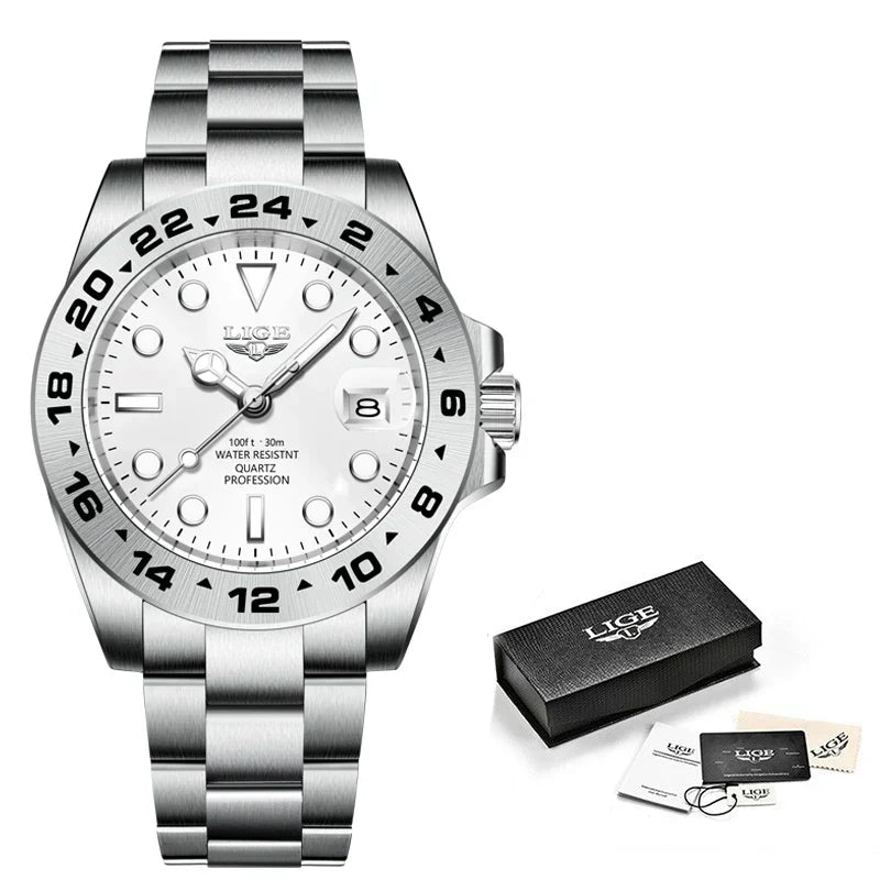 LIGE 2024 New Mens Watches Top Brand Luxury Fashion Date Clock Sport Mens Quartz Wristwatchساعات رجالية جديدة من LIGE 2024، علامة تجارية فاخرة، ساعة رياضية للرجال، كوارتز، ساعة معصم